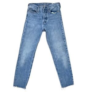 Levis White Oak Cone Denim Jeans Womens 27x27 Blue Button Fly Fray Wedgie Ankle